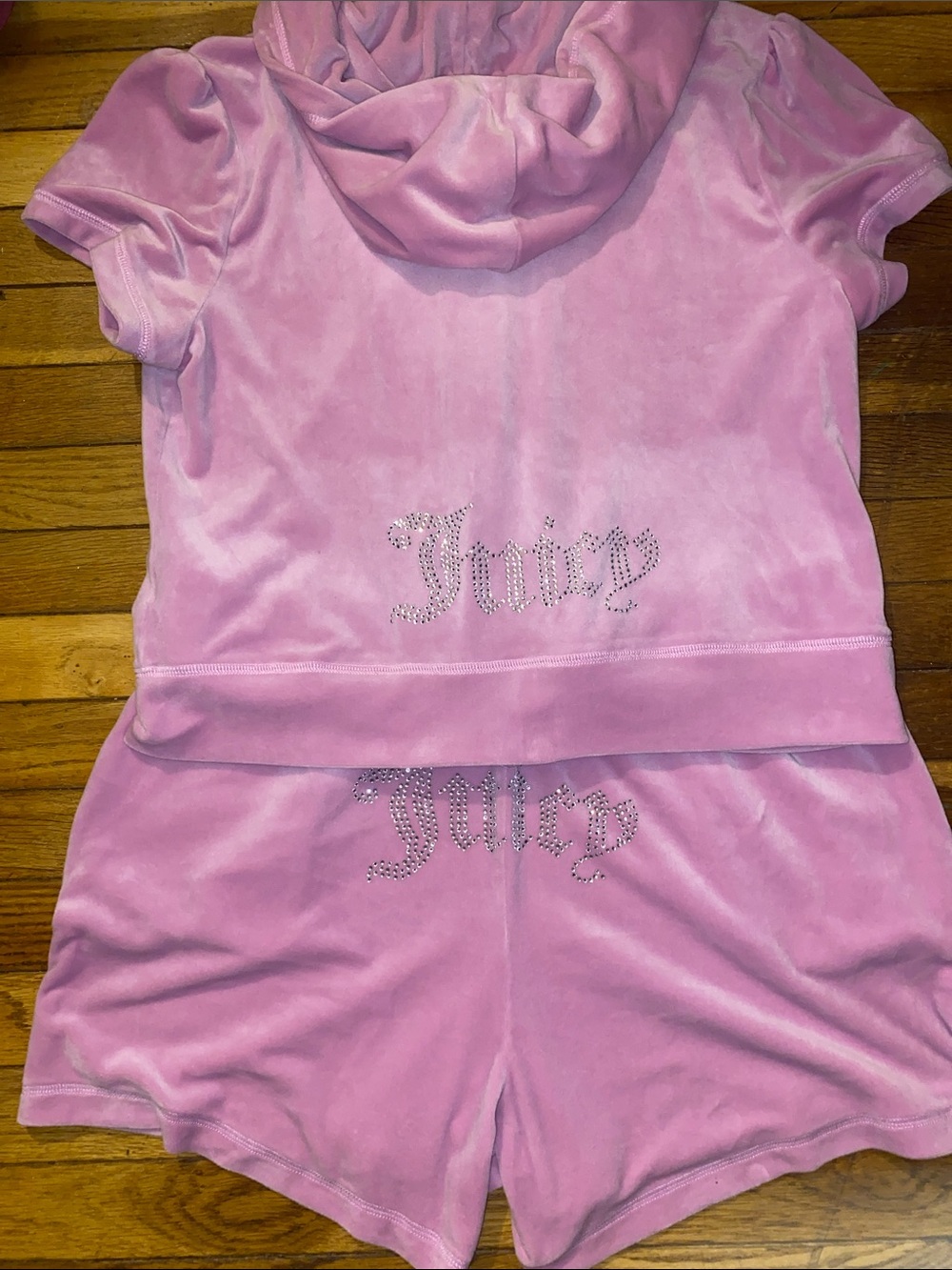 Juicy Couture Pink Velour Short Sleeve Hoodie & Shorts Set